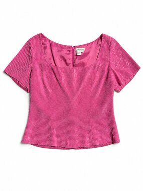 Zola Evening Women's Hot Pink Heavily Beaded Short Sleeve Top Blouse Size 14